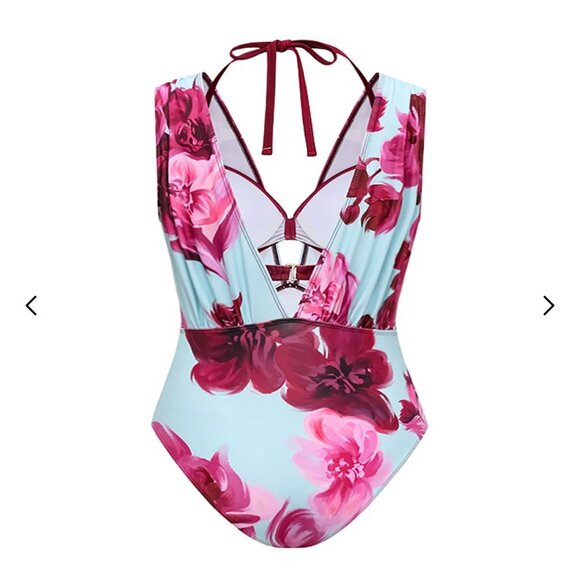 Swimwear with flowers on a light blue background (only swimwear without a bra) - Picture 4 of 4
